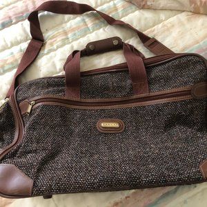 VINTAGE JAGUAR LUGGAGE  BROWN GREY TWEED LARGE FULL ZIP TRAVEL BAG WITH KEYS